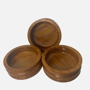 Vintage Teak Wood Bowls Set of 3 Thailand Indebted Edge Brown Boho 6” Diameter